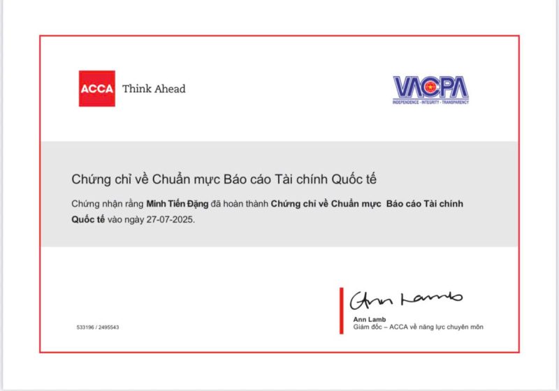 Chứng chỉ IFRS - Chứng chỉ về Chuẩn mực Báo cáo Tài chính Quốc tế