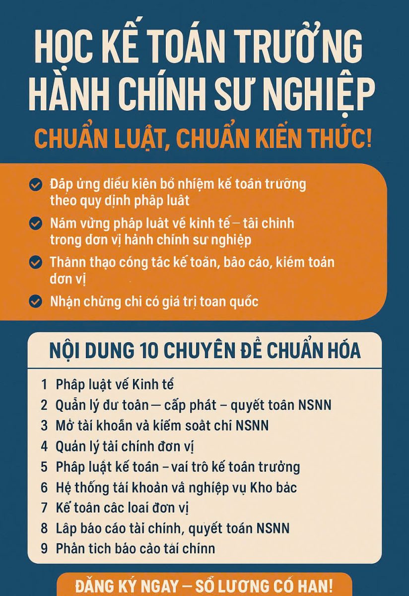 HỌC KẾ TOÁN TRƯỞNG HÀNH CHÍNH SỰ NGHIỆP tại TPHCM (BÌNH DƯƠNG)