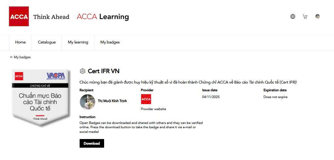 Cert IFR VN (IFRS) - Chuẩn mực Báo cáo tài chính Quốc tế